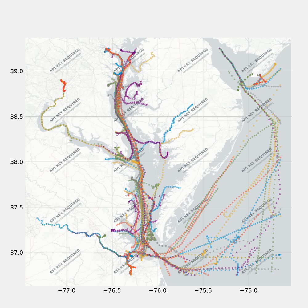 Vessel tracks near Washington, DC / Chesapeake Bay